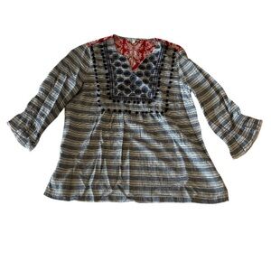 John Mark Blue and Red Striped Blouse